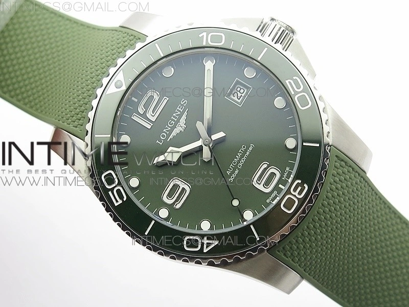 Conquest L3.840.4.56.6 Real Ceramic Bezel SS ZF 1:1 Best Edition Green dial On Green Rubber Strap A2824